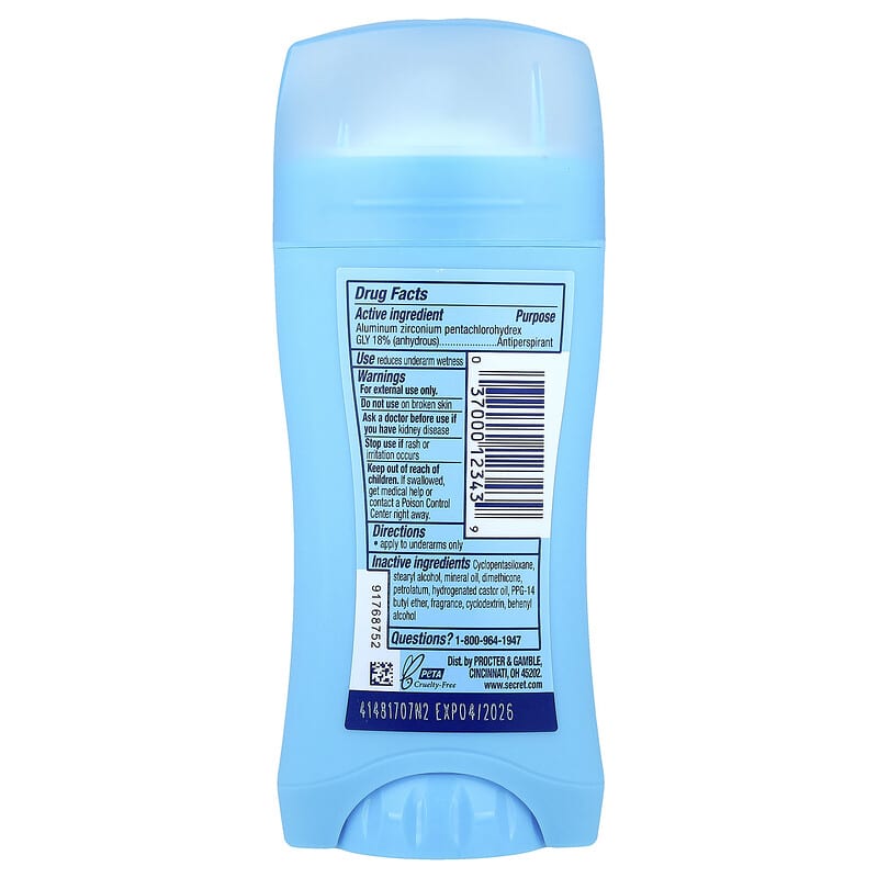 Secret, Anti-transpirant/déodorant solide et invisible au pH équilibré, Poudre fraîche, Lot de deux, 73 g pièce