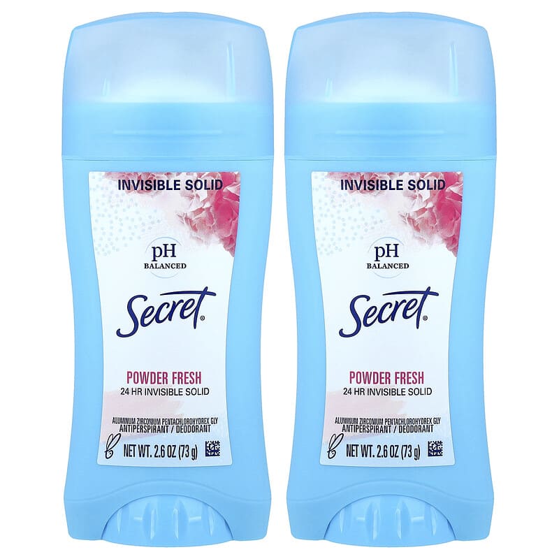 Secret, Anti-transpirant/déodorant solide et invisible au pH équilibré, Poudre fraîche, Lot de deux, 73 g pièce