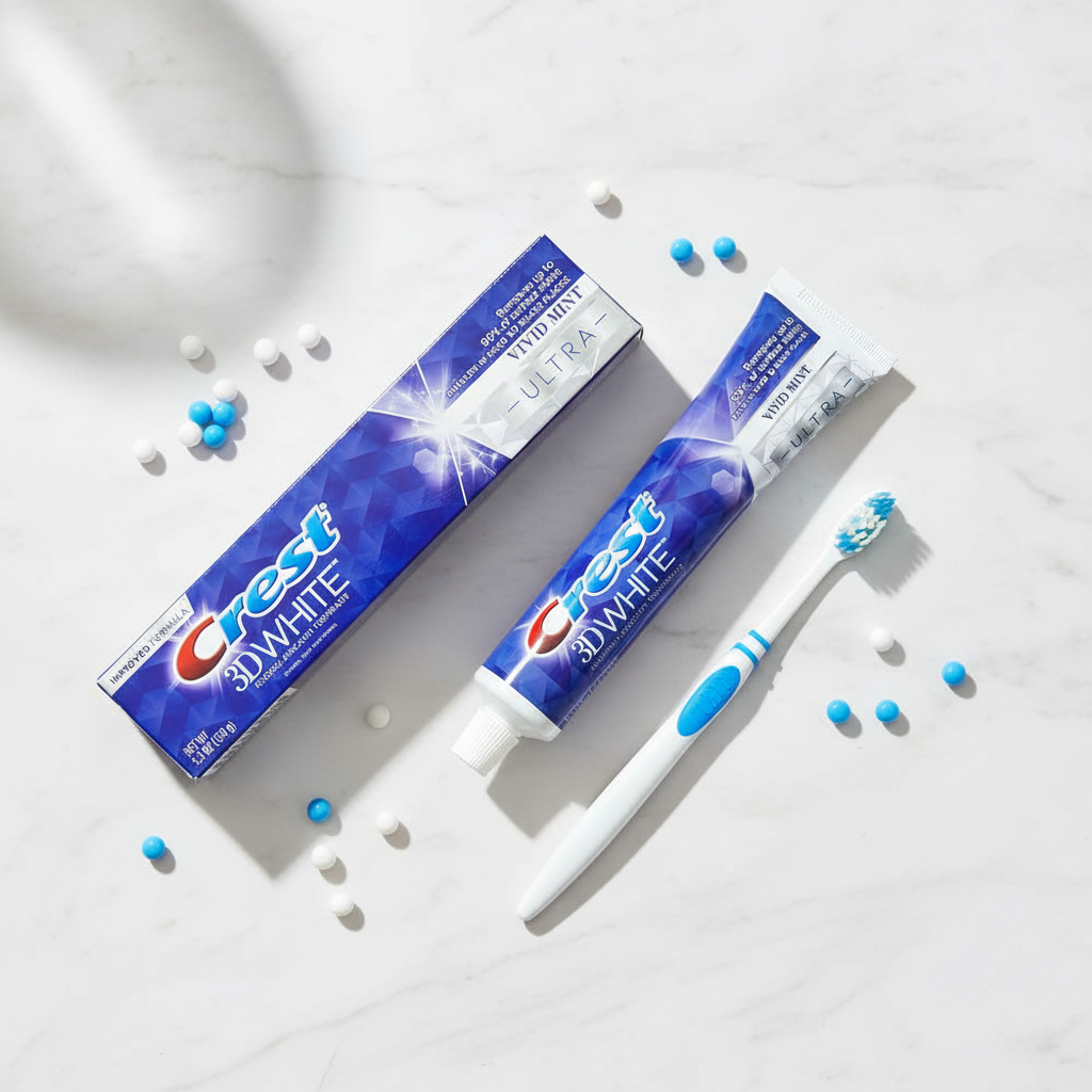 Flat lay avec brosse à dents