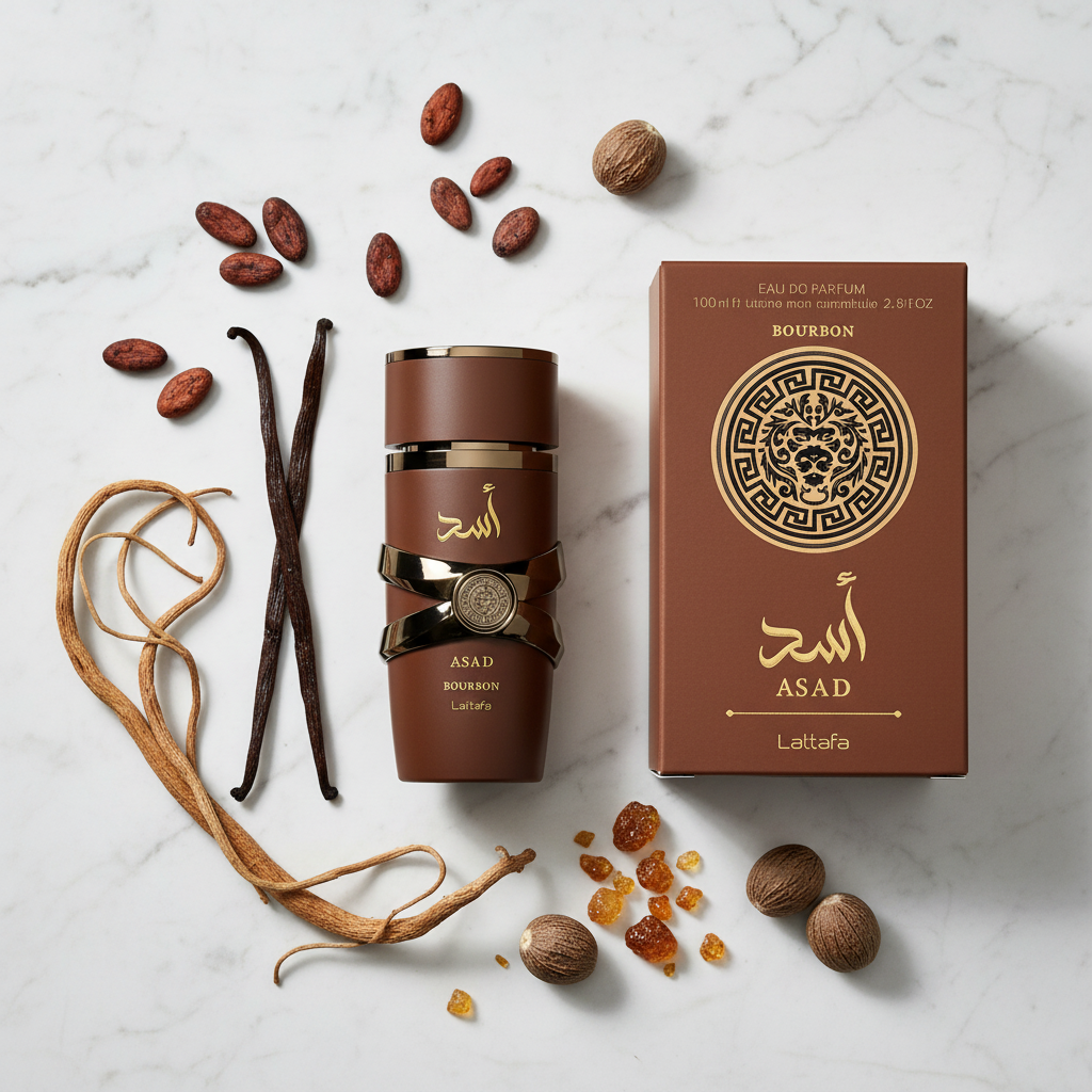Parfum entouré d'ingrédients