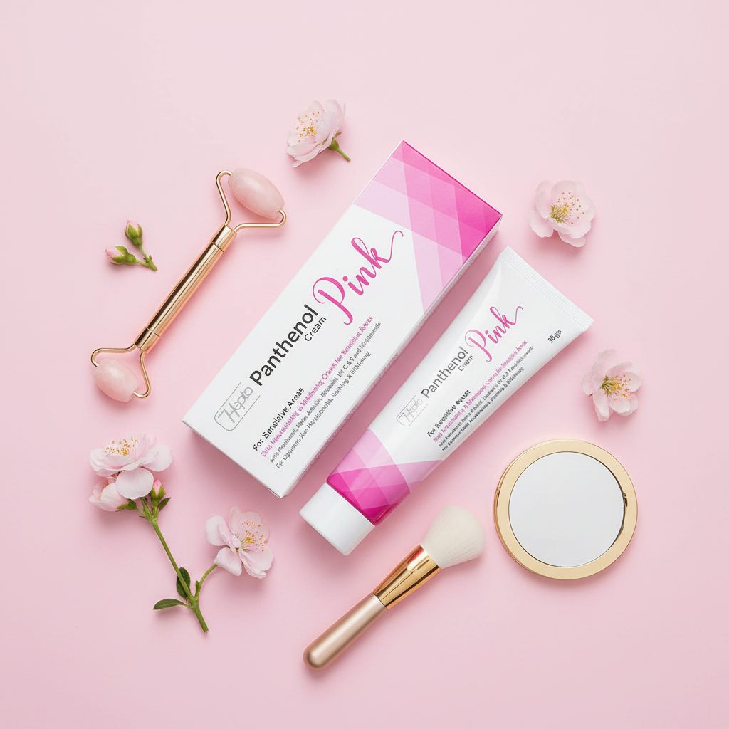 Pink Panthenol Cream – Flat lay premium