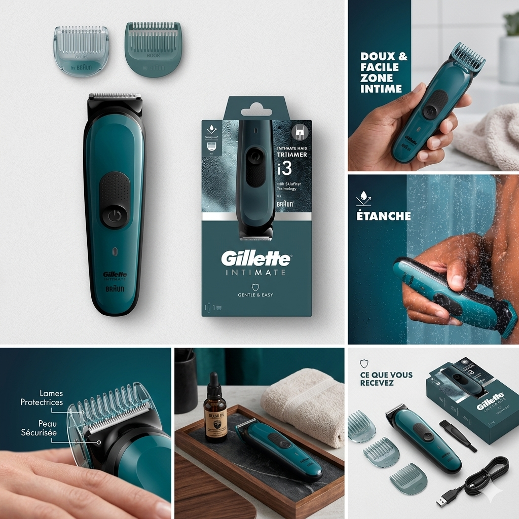 Gillette Intimate I3 – Tondeuse Zones Intimes Homme – Technologie SkinFirst Anti-Coupures & Étanche